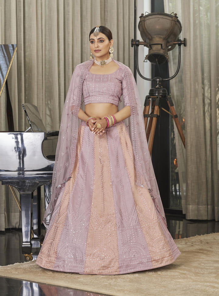 Art-Silk Thread & Sequin Embroidered Lehenga | Elegant Wedding Attire