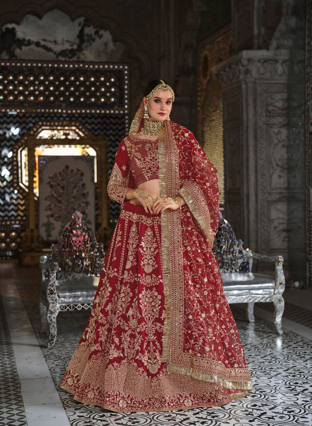 Velvet Dori-Work Lehenga | Designer Embroidery & Stone-Work for Weddings