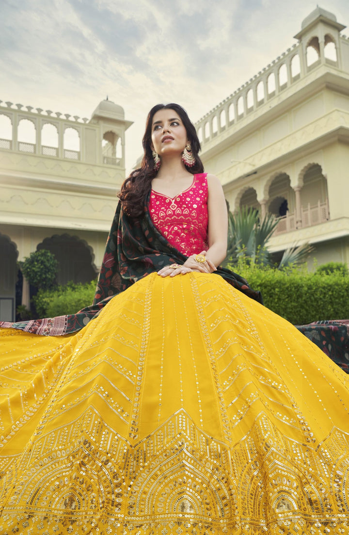 Silk Georgette Heavy-Sequined Embroidered Lehenga | Wedding & Party Wear