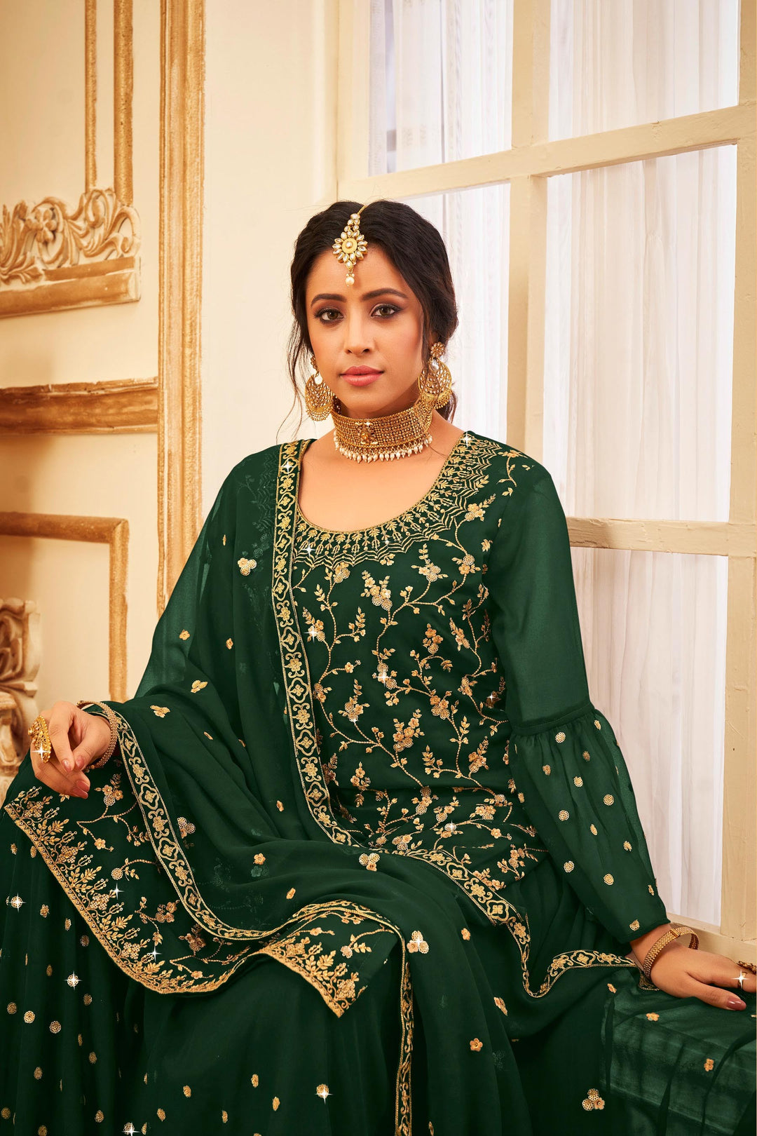 Designer Georgette Suit | Stunning Jari & Sequins Work with Georgette Dupatta