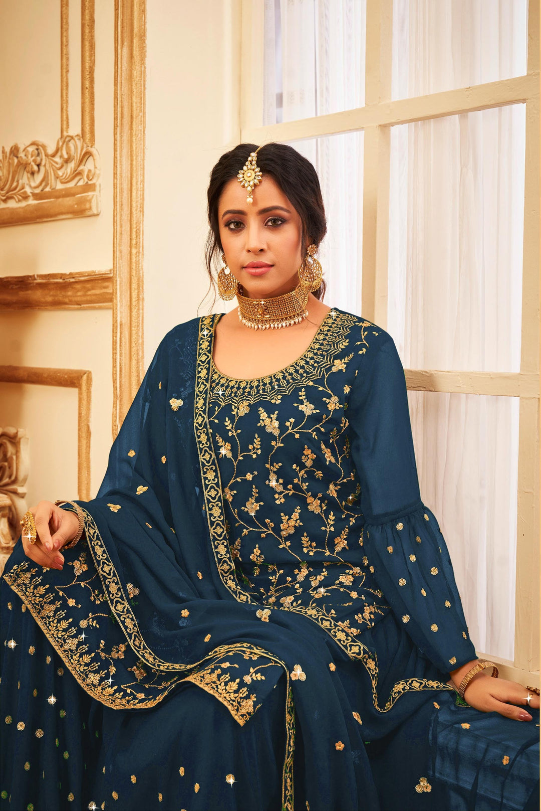 Designer Georgette Suit | Stunning Jari & Sequins Work with Georgette Dupatta