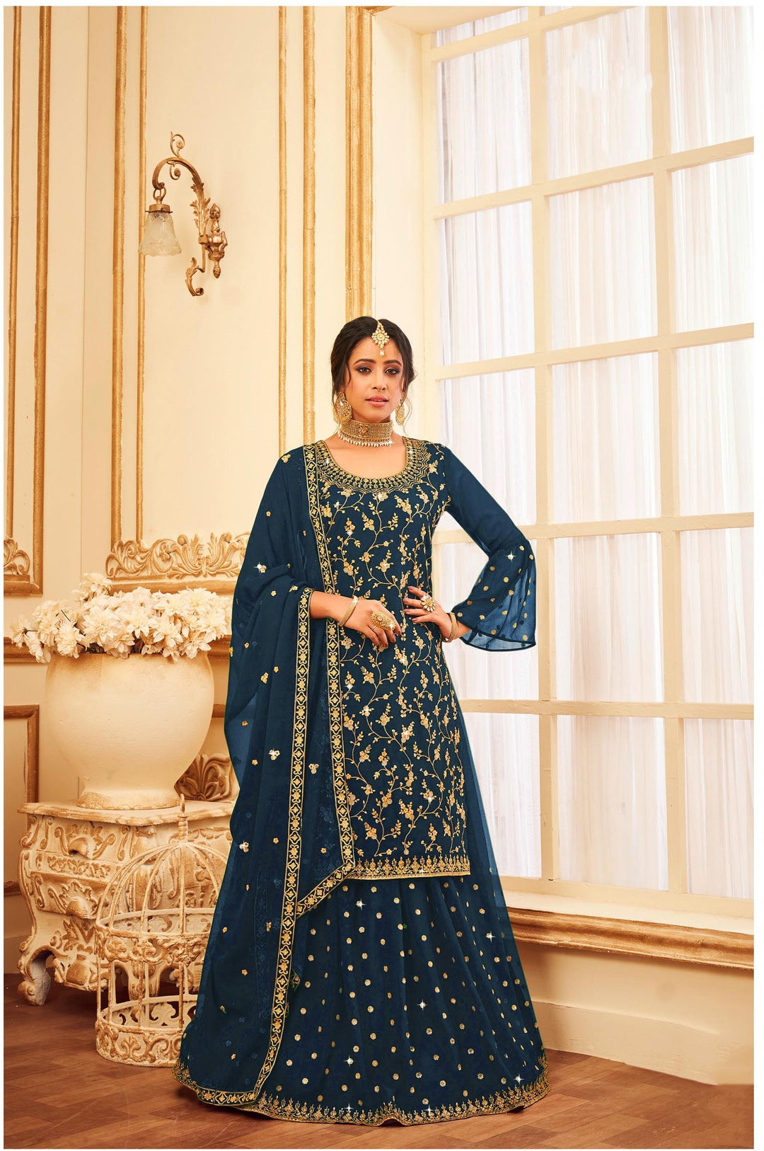 Designer Georgette Suit | Stunning Jari & Sequins Work with Georgette Dupatta