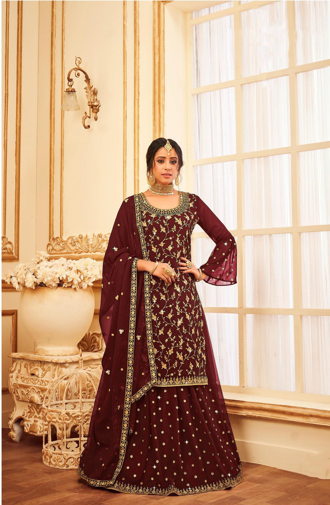 Designer Georgette Suit | Stunning Jari & Sequins Work with Georgette Dupatta