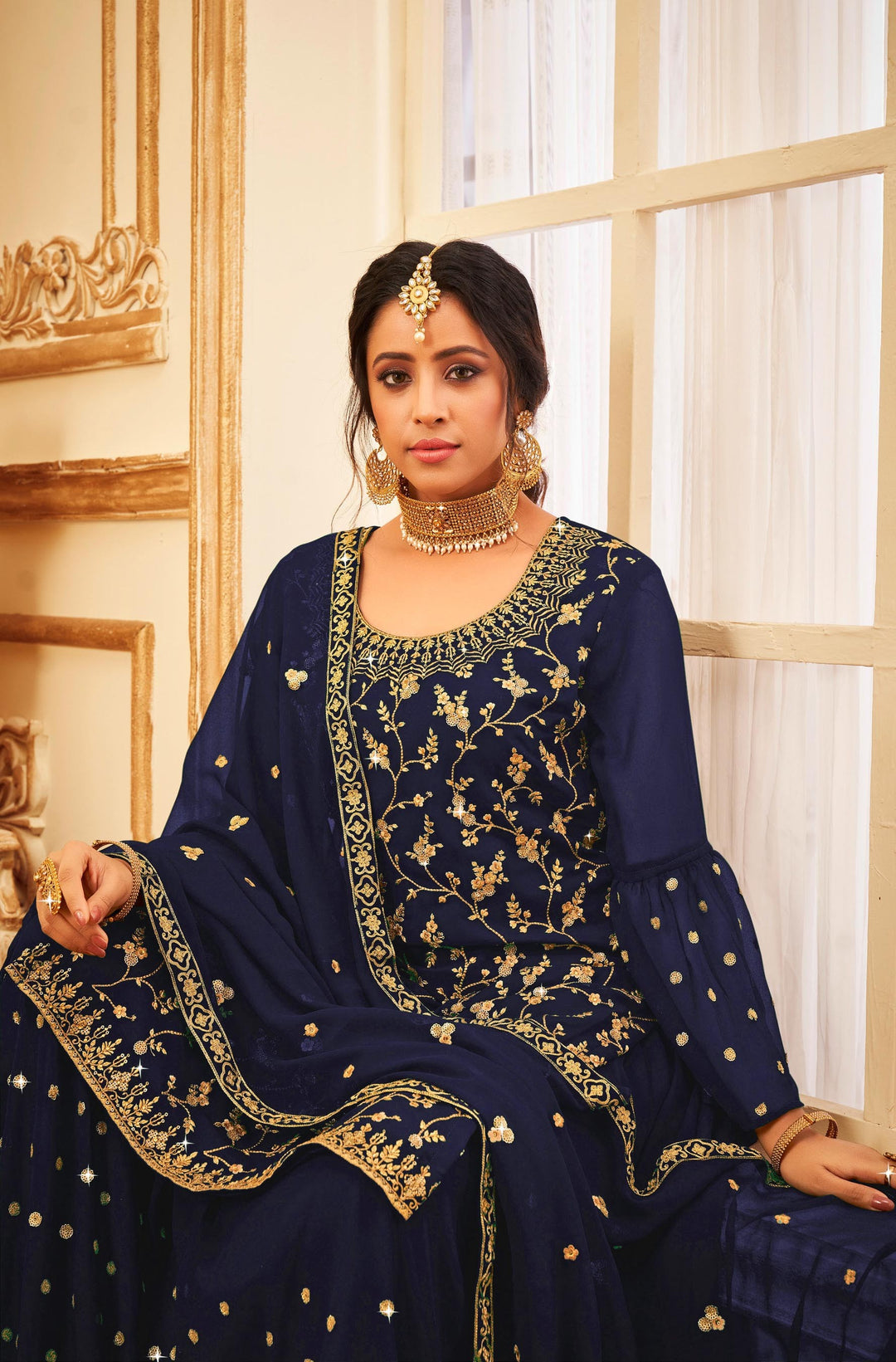 Designer Georgette Suit | Stunning Jari & Sequins Work with Georgette Dupatta