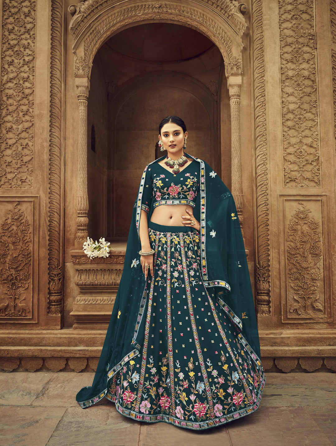 Elegant Georgette Lehenga with Thread & Sequin Embroidery | Wedding & Party Ready