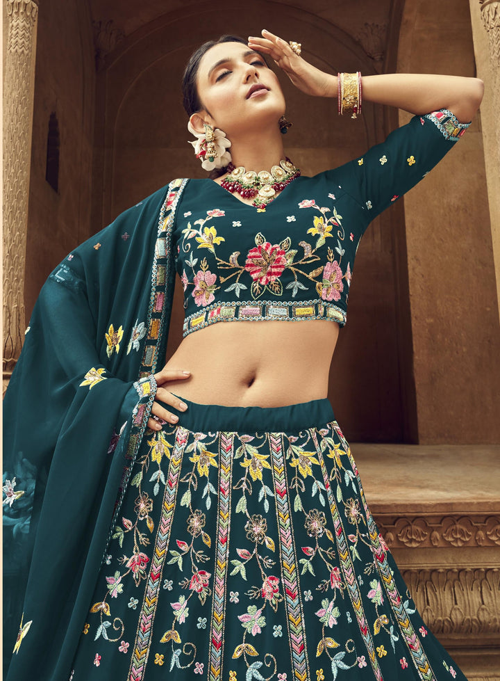 Elegant Georgette Lehenga with Thread & Sequin Embroidery | Wedding & Party Ready