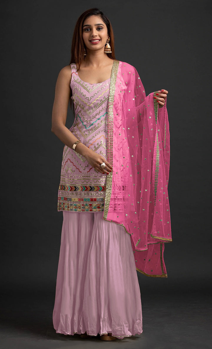 Pink Designer Faux Georgette Suit | Heavy Thread & Sequence Work