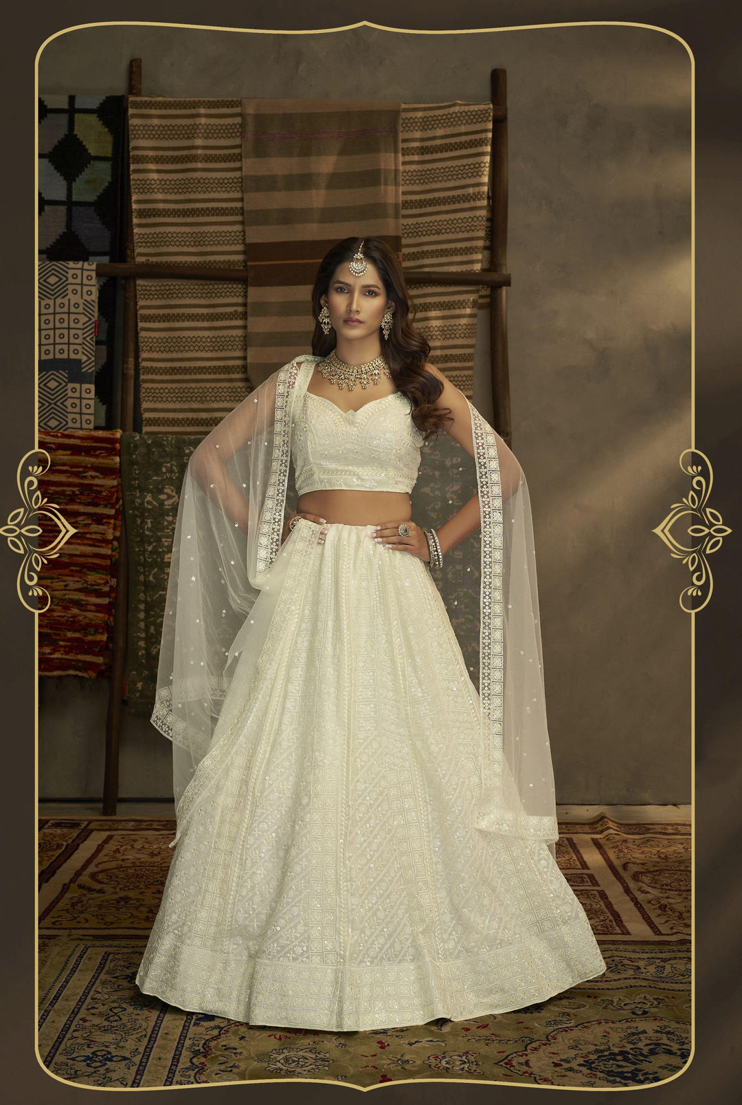 Designer White Lehenga Choli Georgette with Soft Net Dupatta | Festive Wear