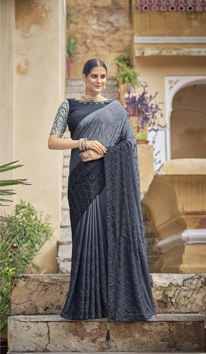 Charming Chinon Saree with | Crafted for Timeless Elegance