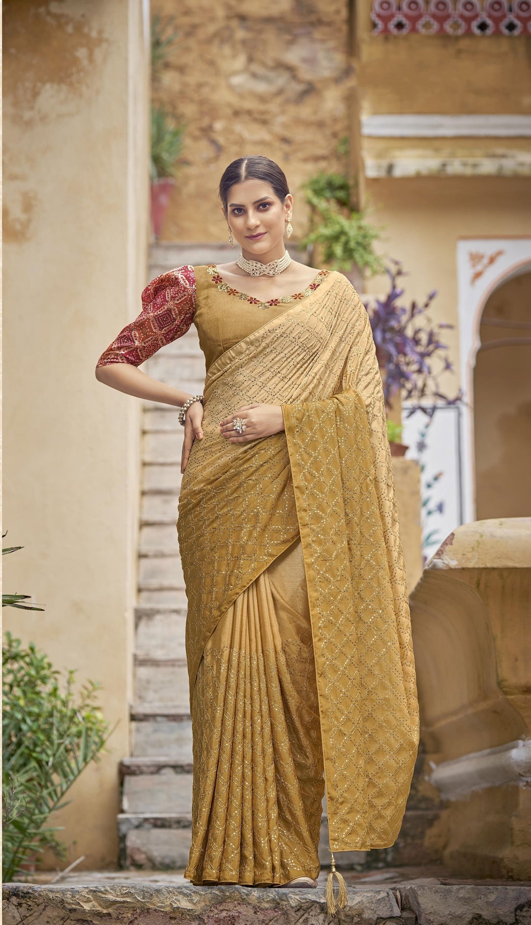 Charming Chinon Saree with | Crafted for Timeless Elegance