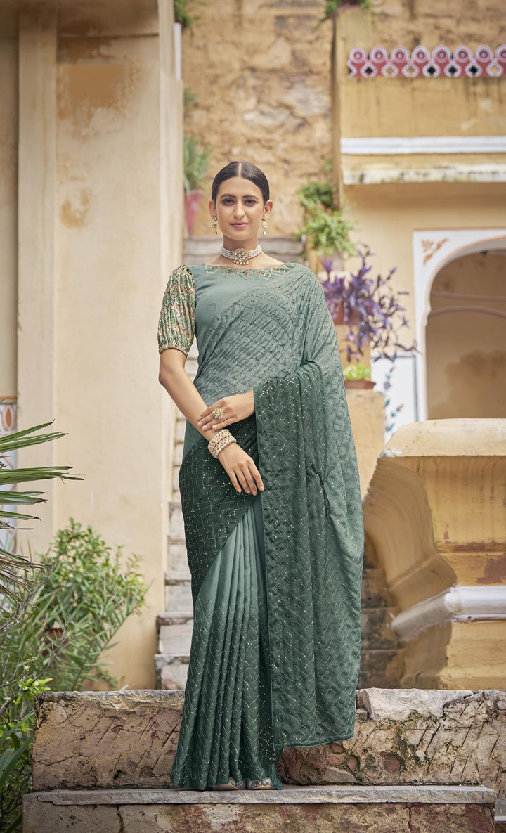 Charming Chinon Saree with | Crafted for Timeless Elegance