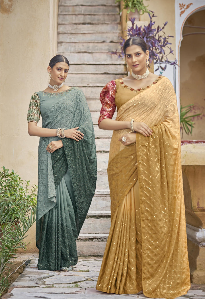 Charming Chinon Saree with | Crafted for Timeless Elegance