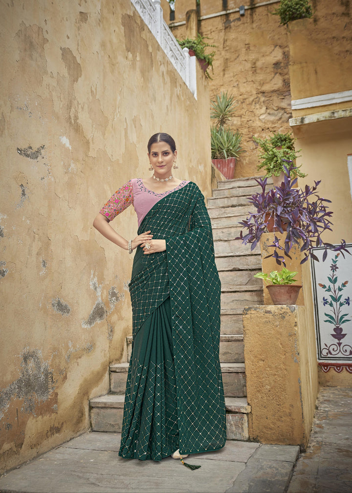 Charming Chinon Saree with | A Graceful Addition to Your Wardrobe