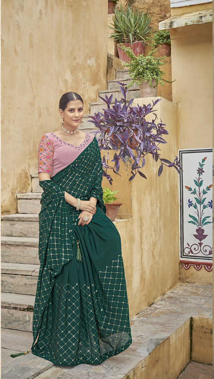 Charming Chinon Saree with | A Graceful Addition to Your Wardrobe