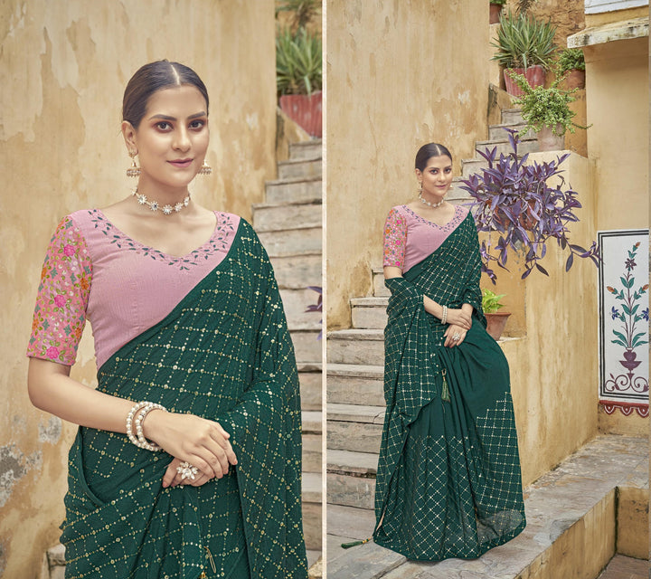 Charming Chinon Saree with | A Graceful Addition to Your Wardrobe