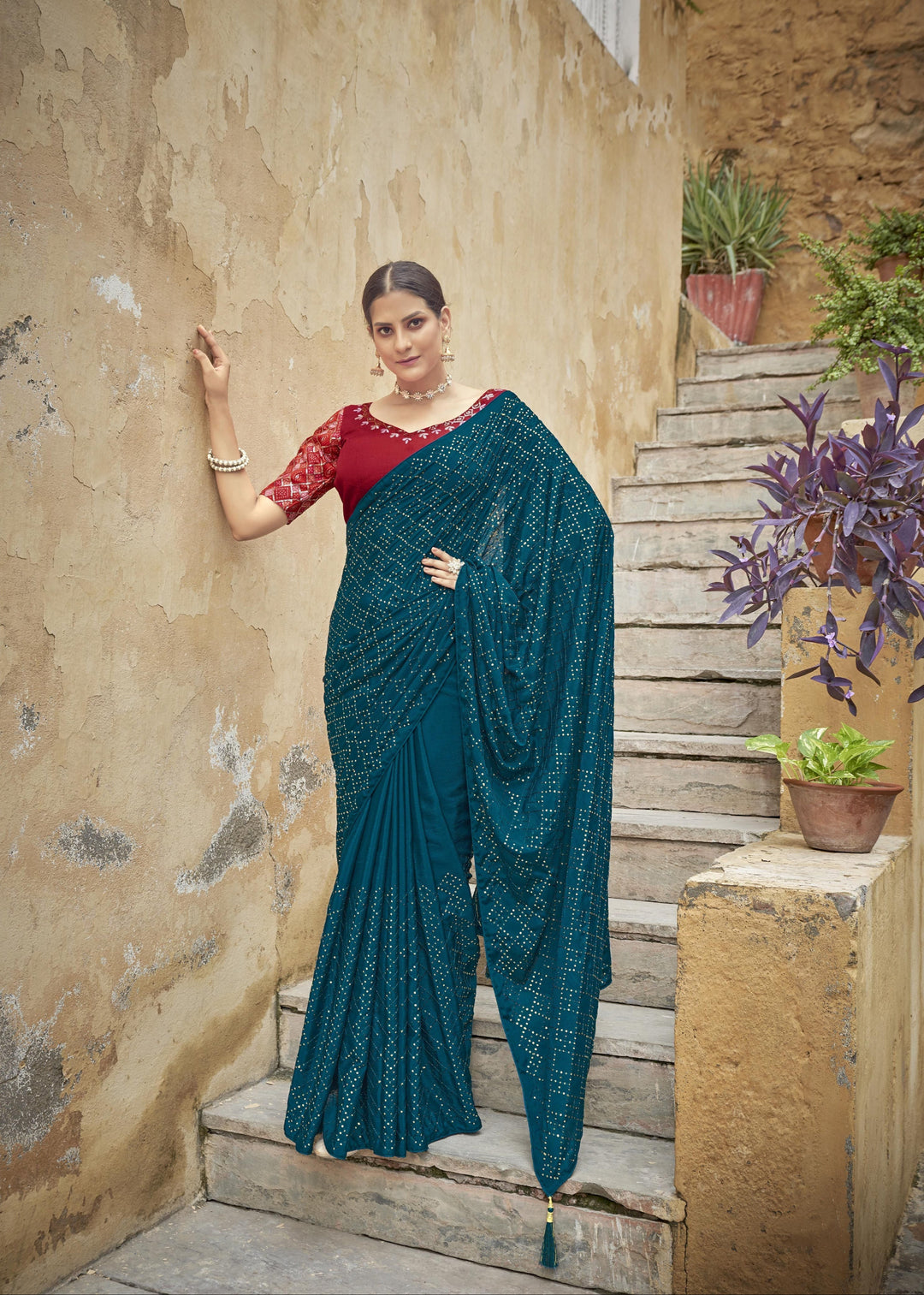 Charming Chinon Saree with | A Graceful Addition to Your Wardrobe