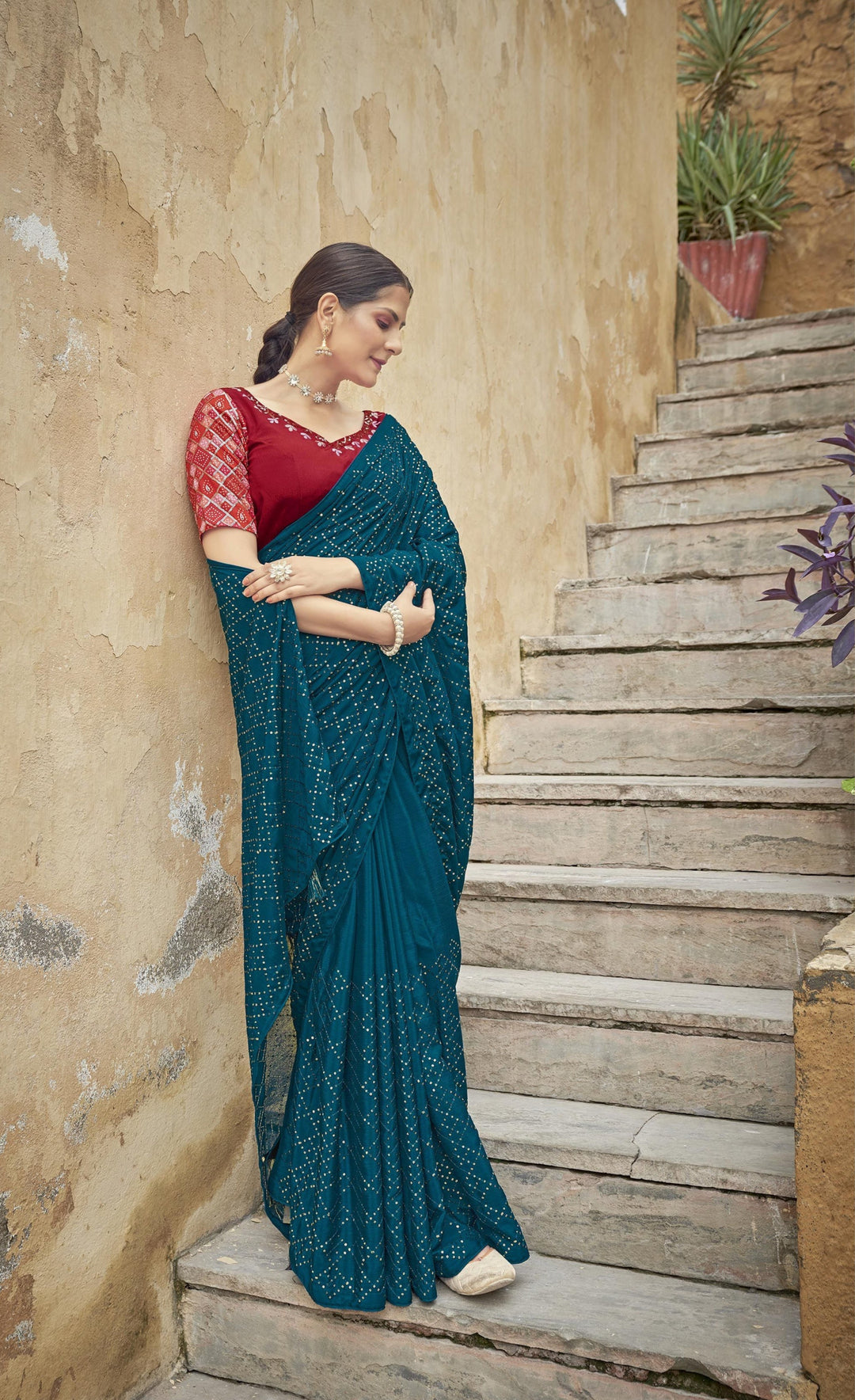 Charming Chinon Saree with | A Graceful Addition to Your Wardrobe