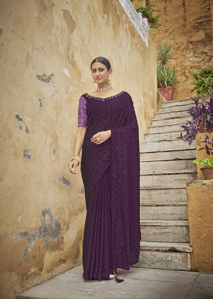 Charming Chinon Saree with | A Graceful Addition to Your Wardrobe