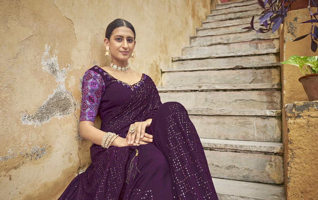 Charming Chinon Saree with | A Graceful Addition to Your Wardrobe