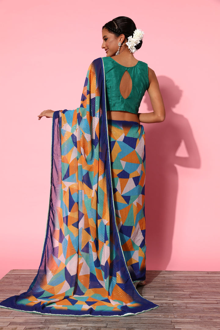 Designer Printed Art-Silk Saree | Sequined Embroidery | Wedding & Festive