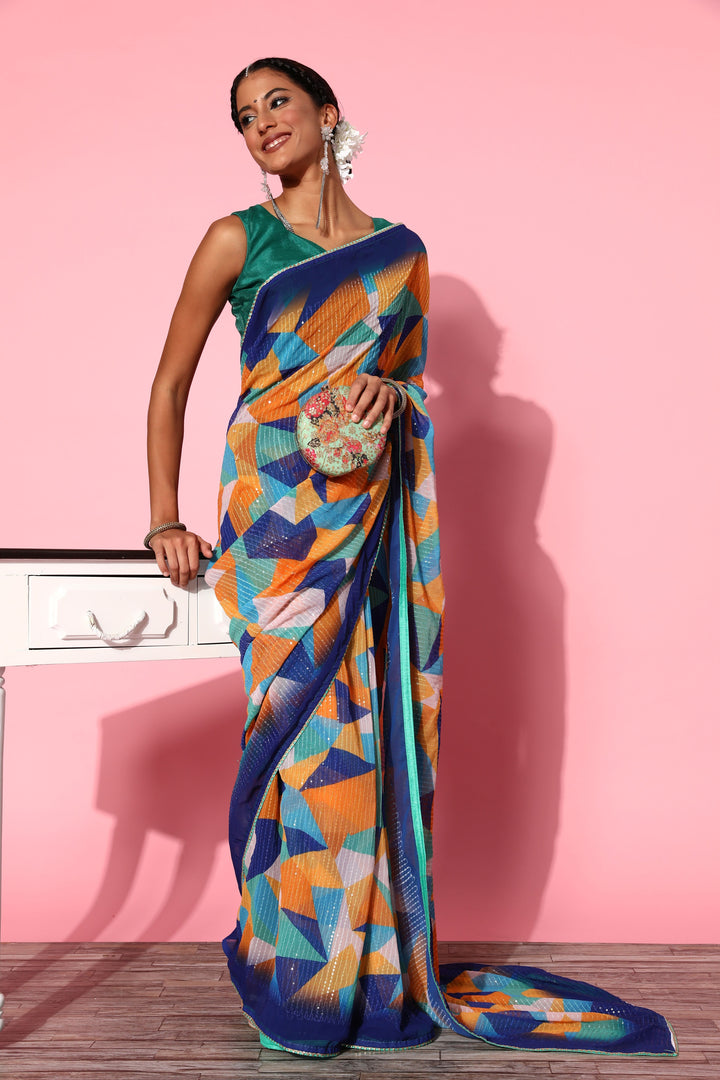 Designer Printed Art-Silk Saree | Sequined Embroidery | Wedding & Festive