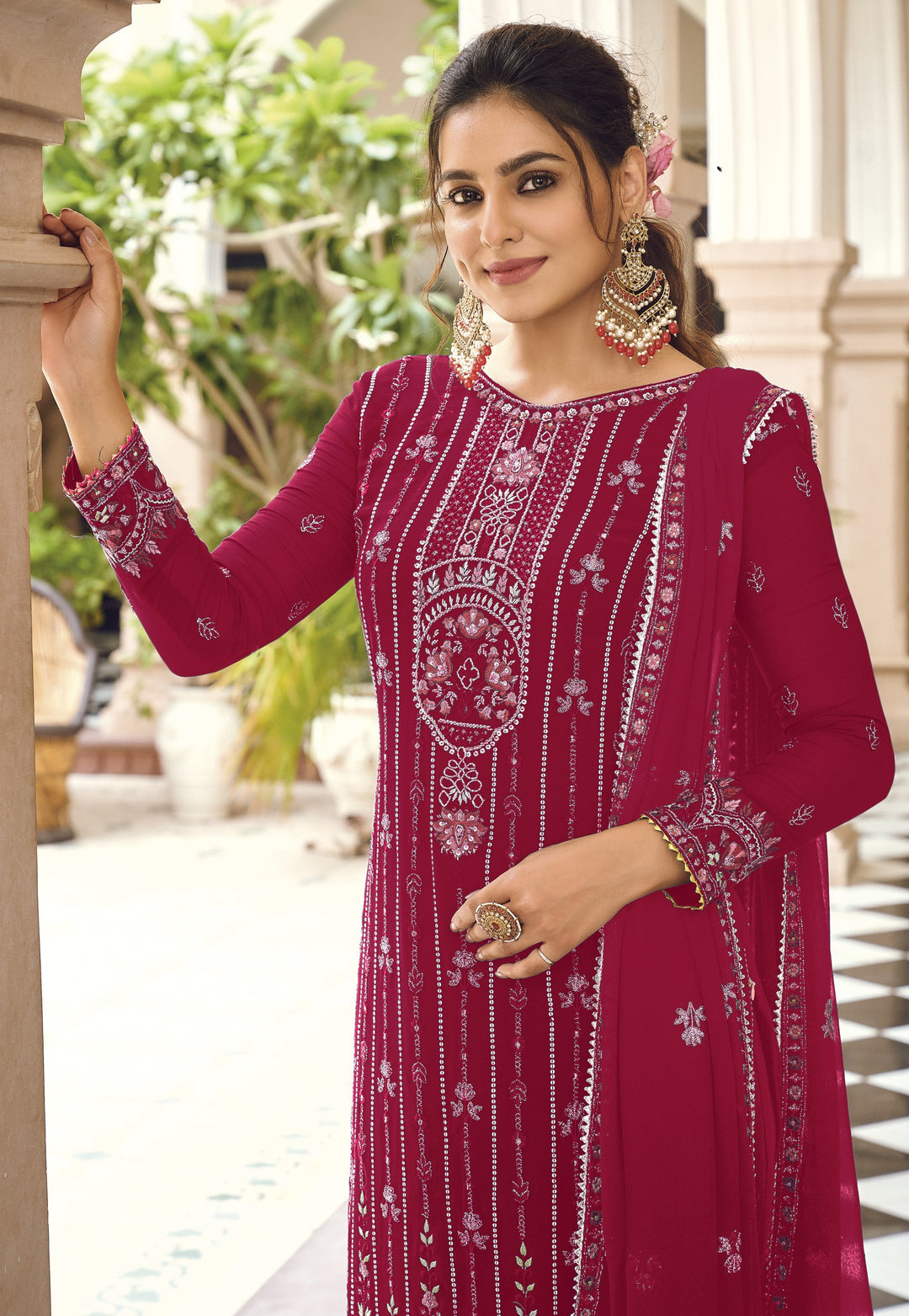 Embroidered Georgette Suit | Festive Wear with Santoon Bottom and Dupatta