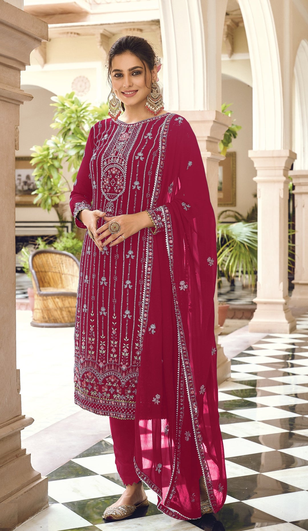 Embroidered Georgette Suit | Festive Wear with Santoon Bottom and Dupatta