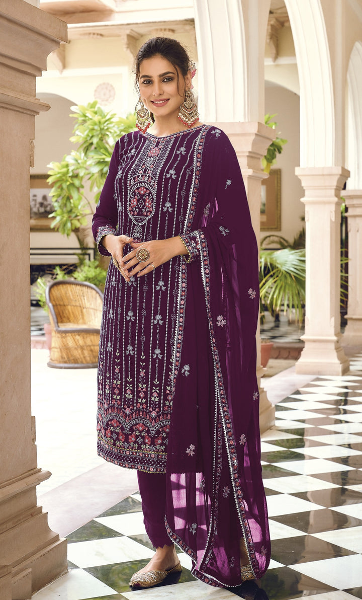 Embroidered Georgette Suit | Festive Wear with Santoon Bottom and Dupatta