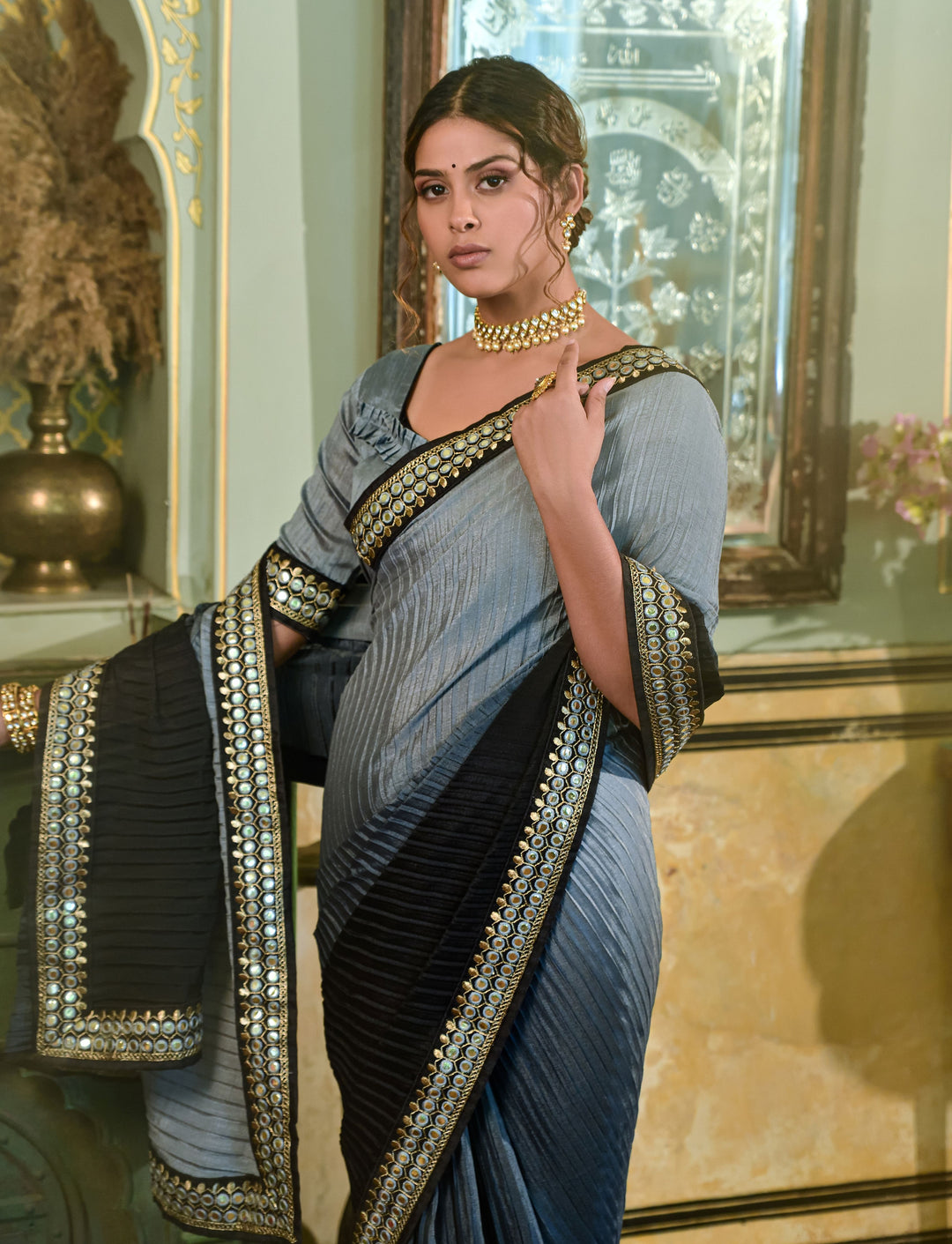 Elegant Chinon Saree with | A Stylish and Sophisticated Choice