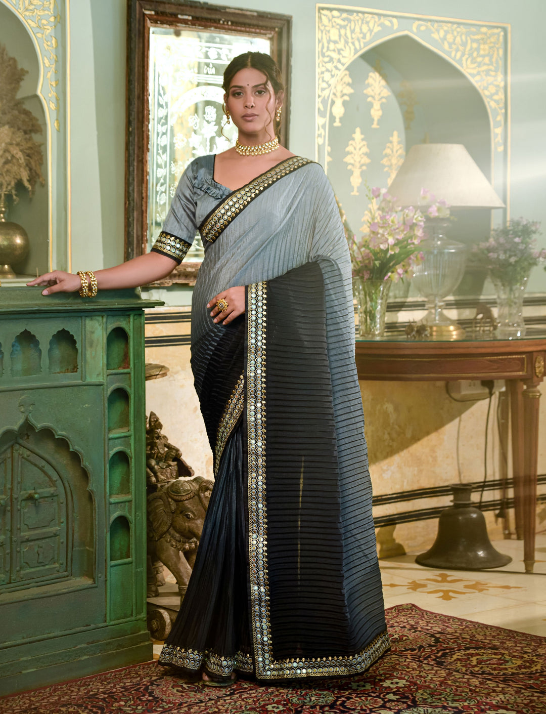 Elegant Chinon Saree with | A Stylish and Sophisticated Choice