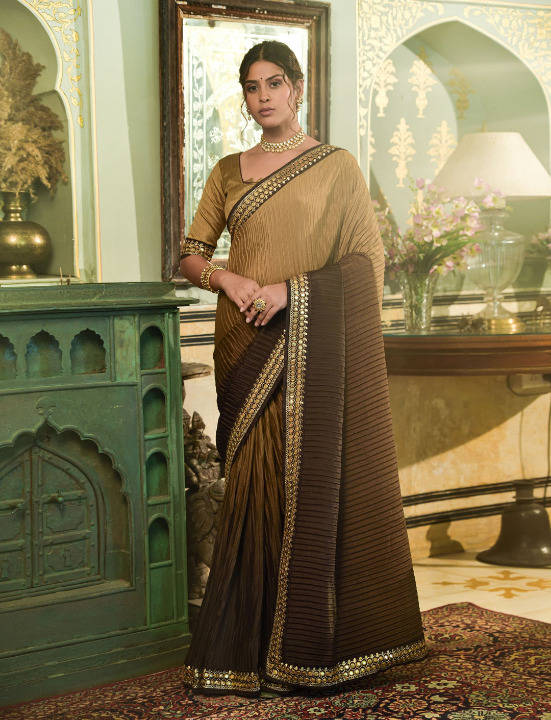 Elegant Chinon Saree with | A Stylish and Sophisticated Choice