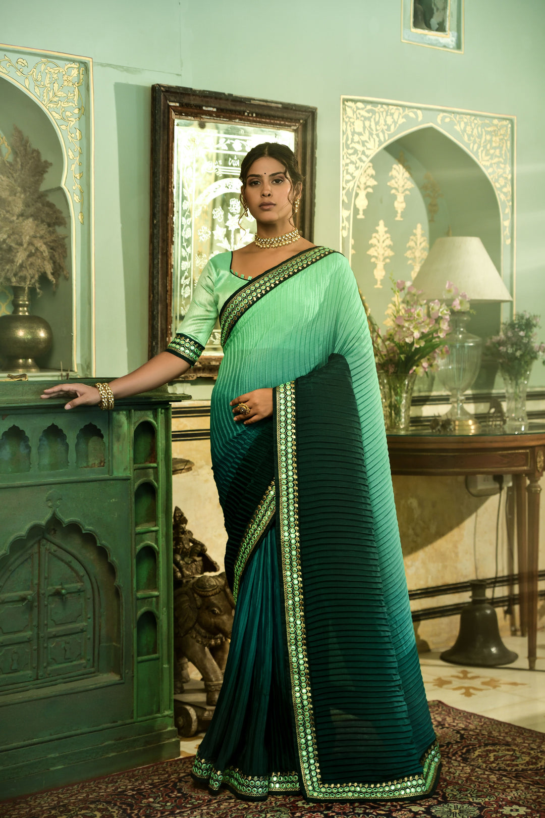 Elegant Chinon Saree with | A Stylish and Sophisticated Choice