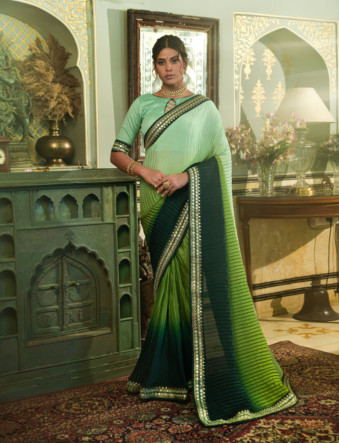 Elegant Chinon Saree with | A Stylish and Sophisticated Choice