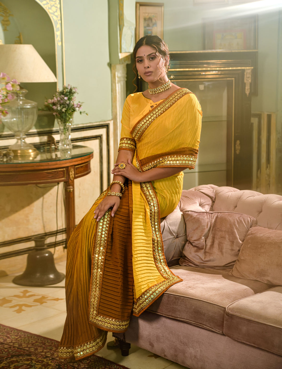 Elegant Chinon Saree with | A Stylish and Sophisticated Choice