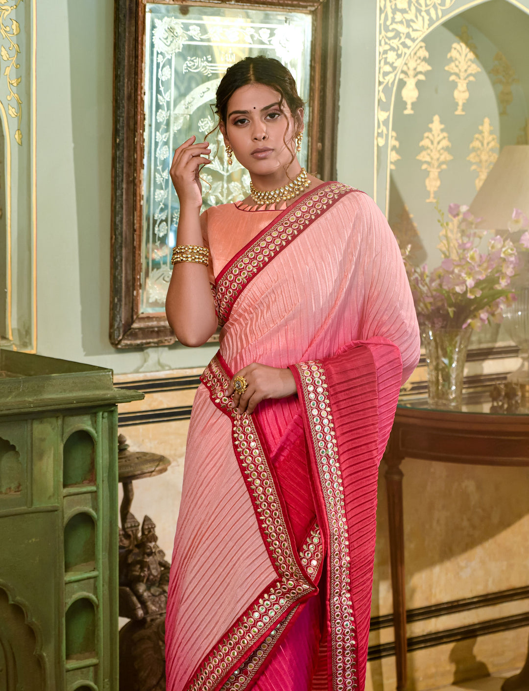 Elegant Chinon Saree with | A Stylish and Sophisticated Choice