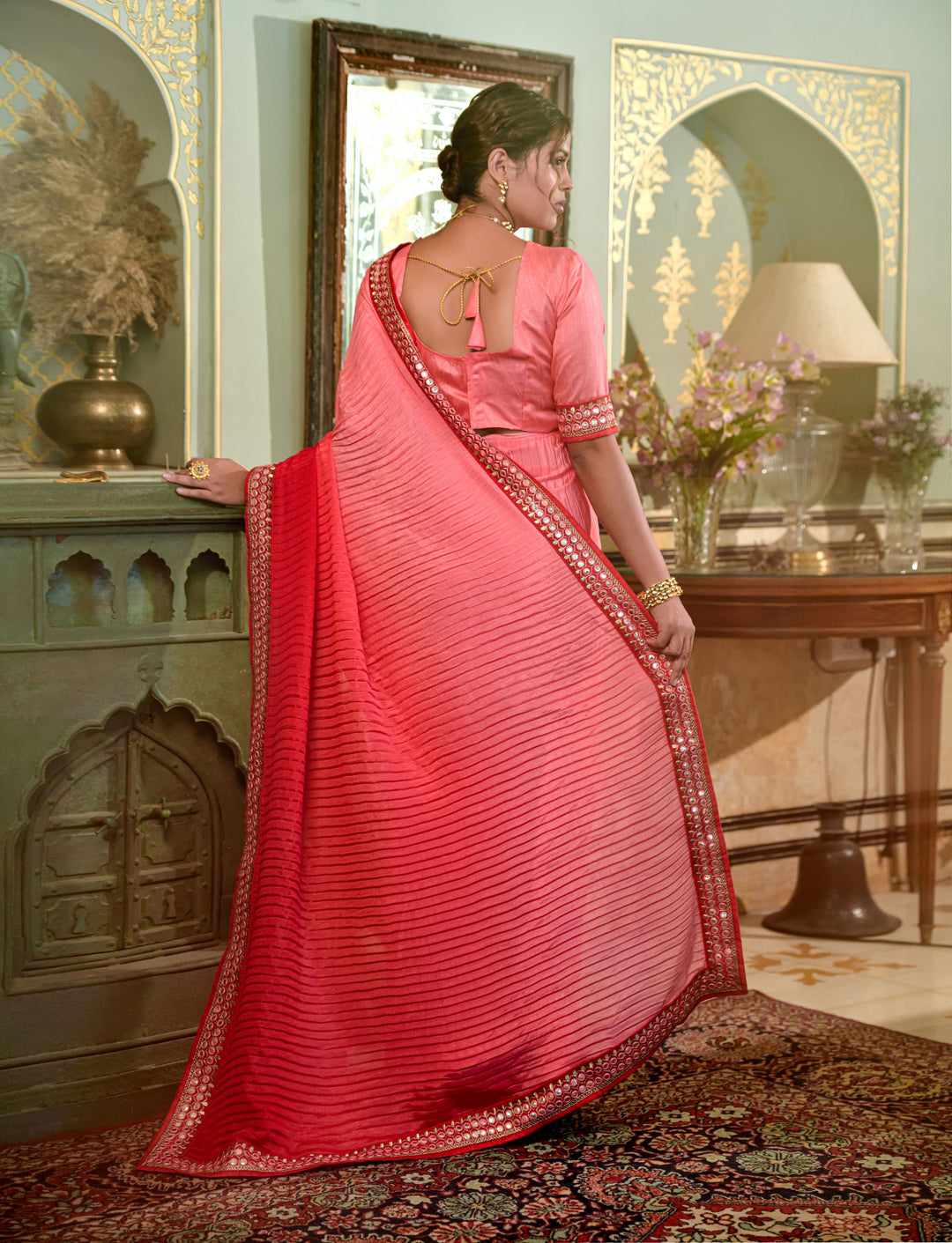 Elegant Chinon Saree with | A Stylish and Sophisticated Choice