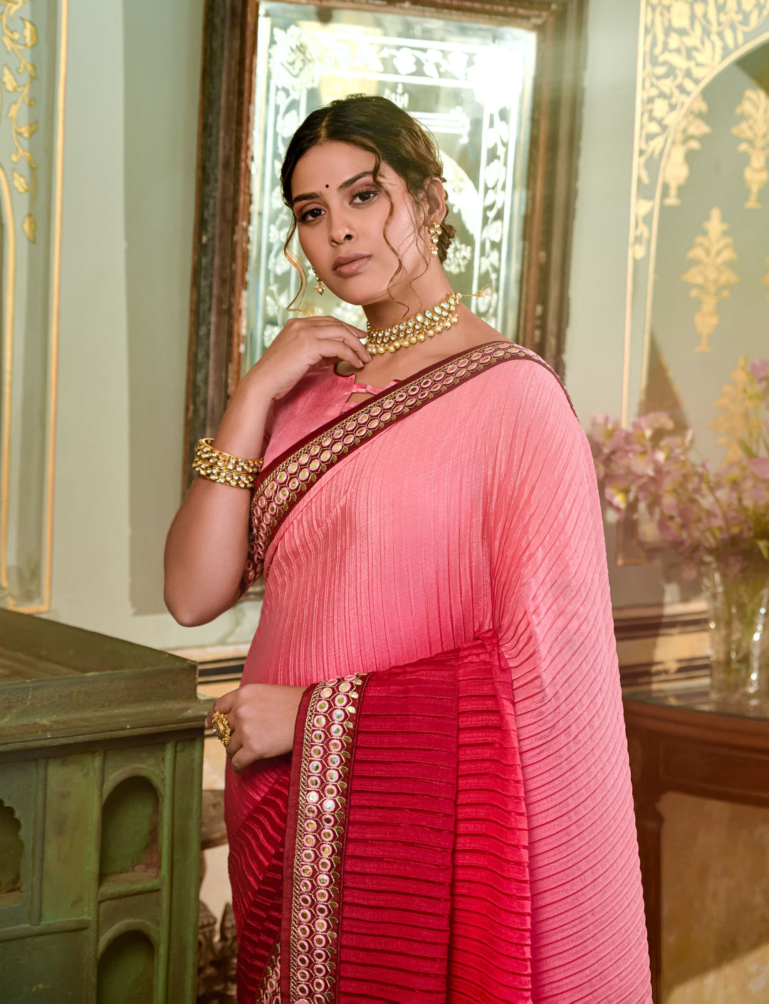 Elegant Chinon Saree with | A Stylish and Sophisticated Choice