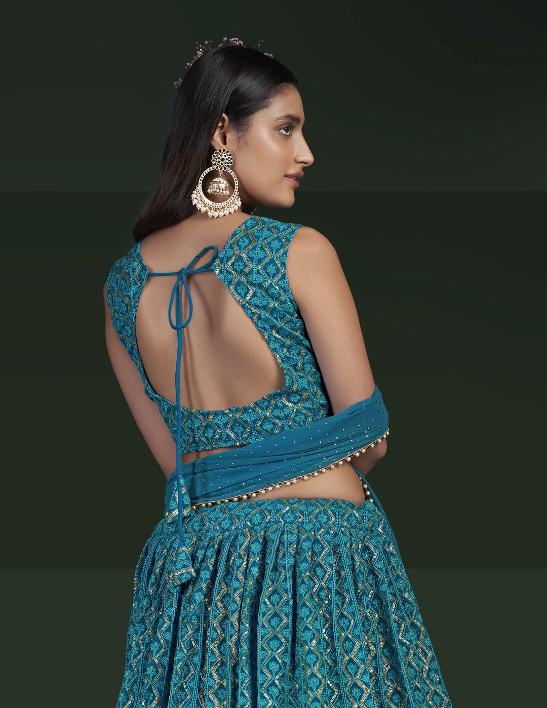 Teal Blue Georgette Lehenga Choli | Jari Embroidery Work Wedding Wear