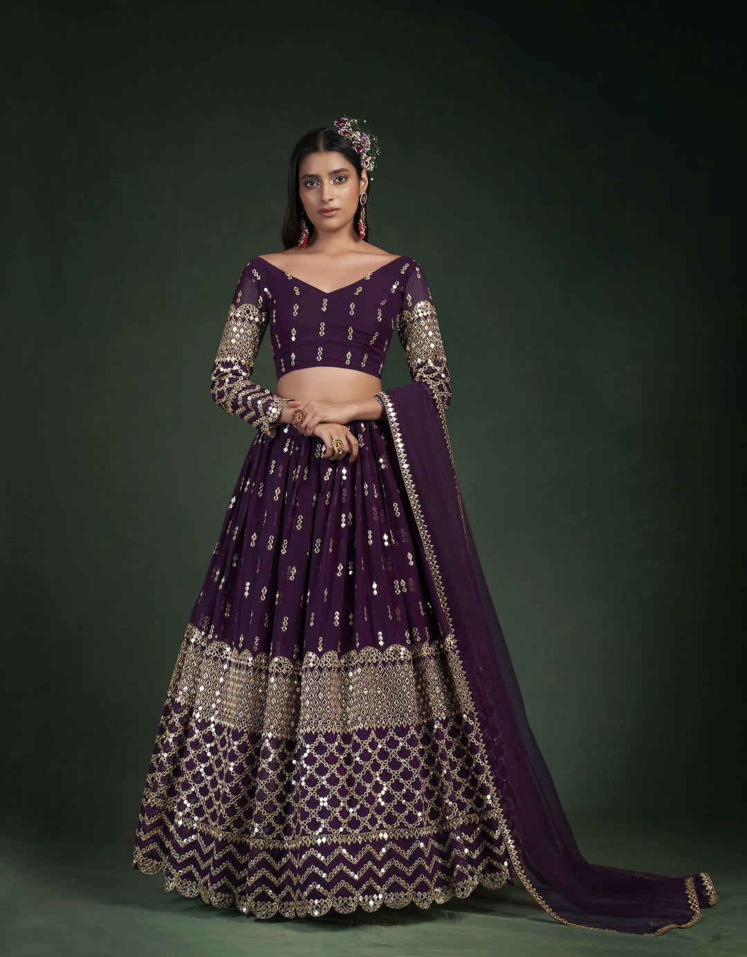 Designer Wine Georgette Lehenga Choli | Jari & Gota Embroidery Wedding Wear