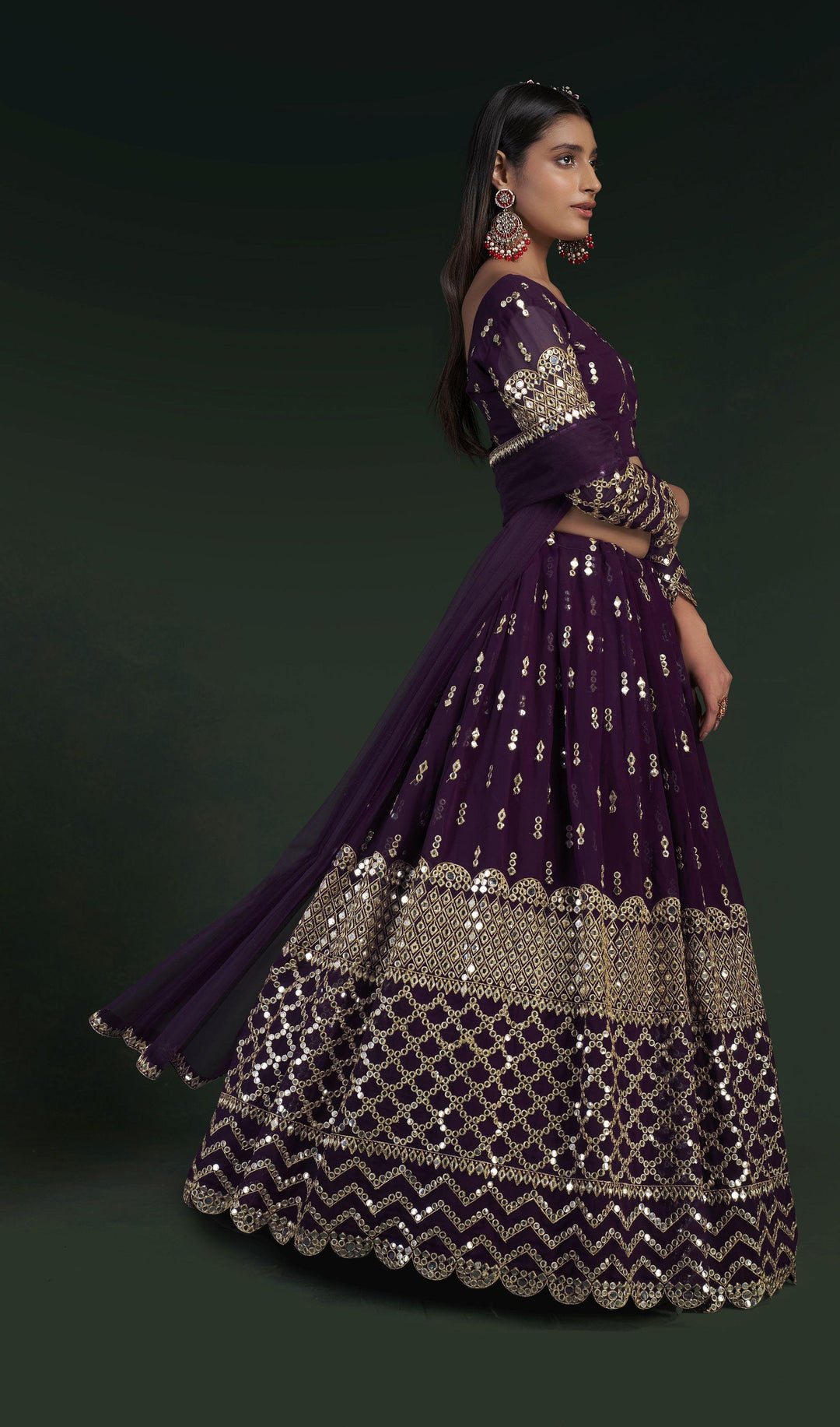 Designer Wine Georgette Lehenga Choli | Jari & Gota Embroidery Wedding Wear