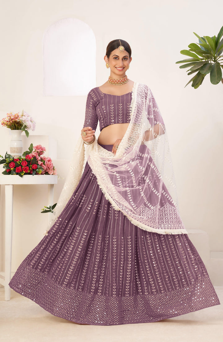 Designer Georgette Lehenga Choli with Net Dupatta | Sequins & Thread Embroidery