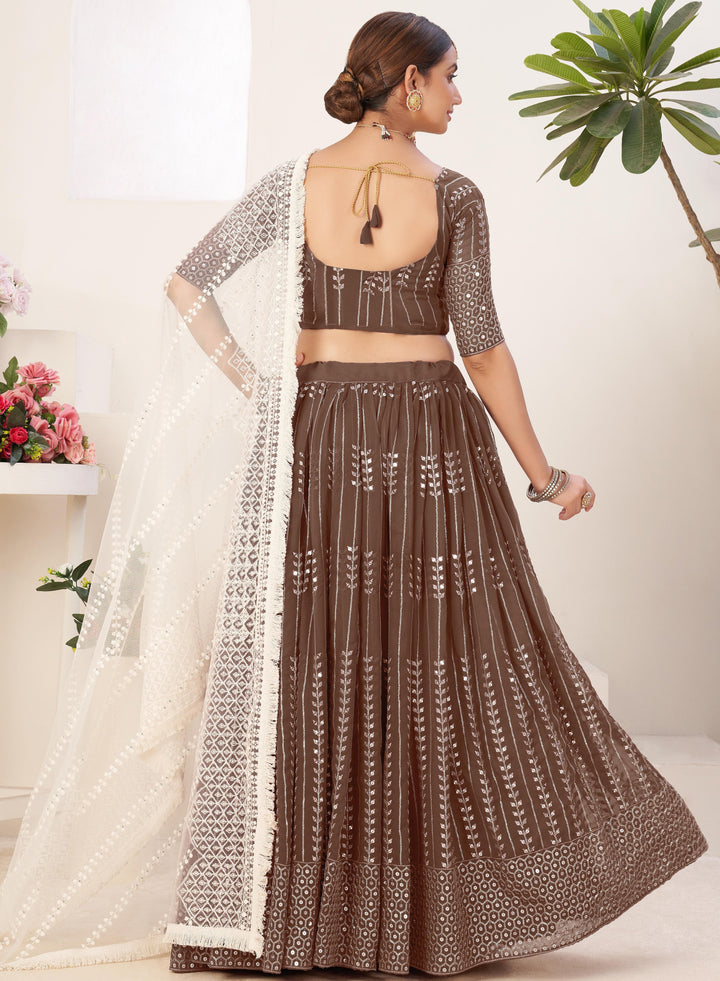 Designer Georgette Lehenga Choli with Net Dupatta | Sequins & Thread Embroidery