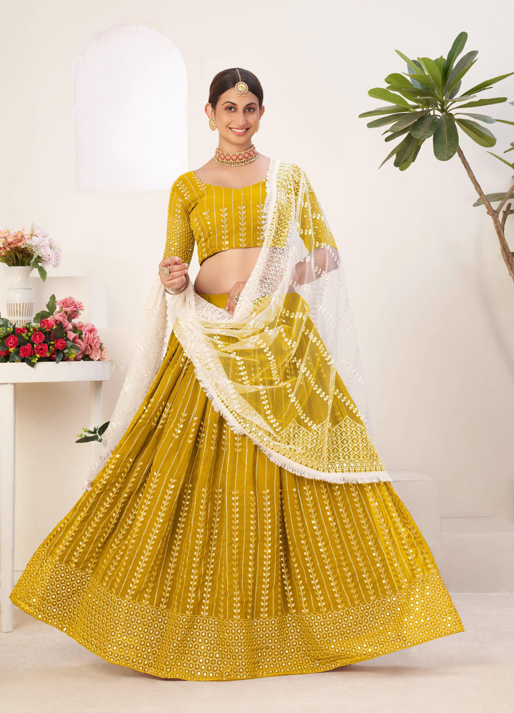 Designer Georgette Lehenga Choli with Net Dupatta | Sequins & Thread Embroidery