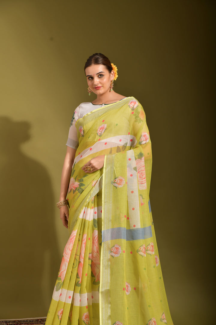 Linen Digital-Printed Saree | Wedding & Festive Wear | Traditional Elegance