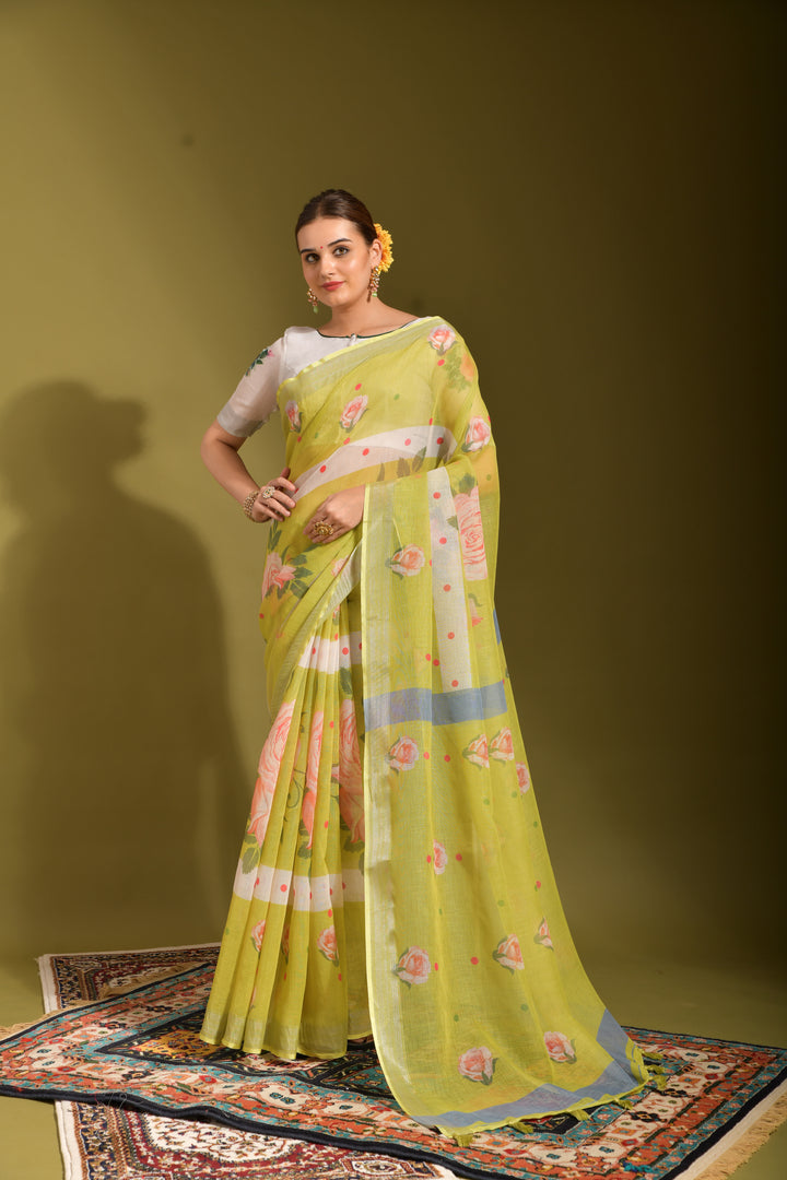 Linen Digital-Printed Saree | Wedding & Festive Wear | Traditional Elegance