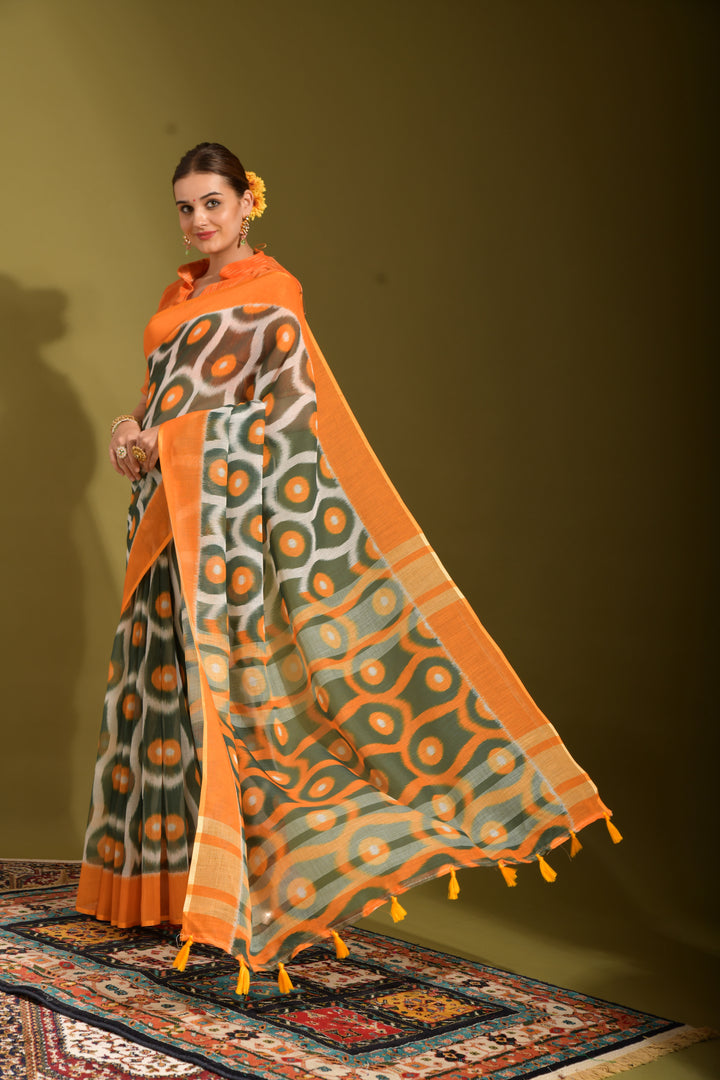 Linen Digital Printed Saree | Wedding & Festive Wear | Traditional Elegance