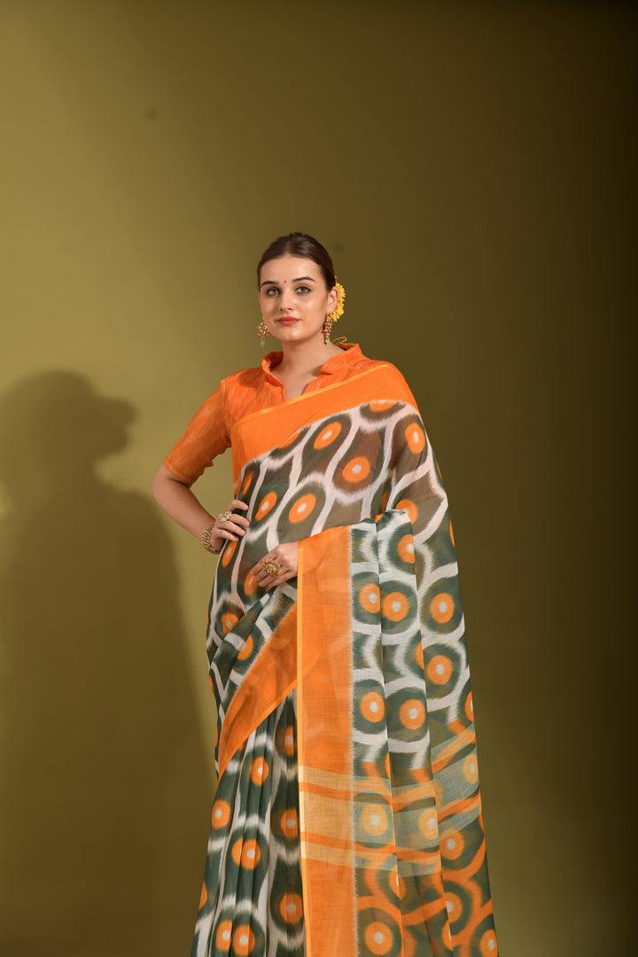 Linen Digital Printed Saree | Wedding & Festive Wear | Traditional Elegance