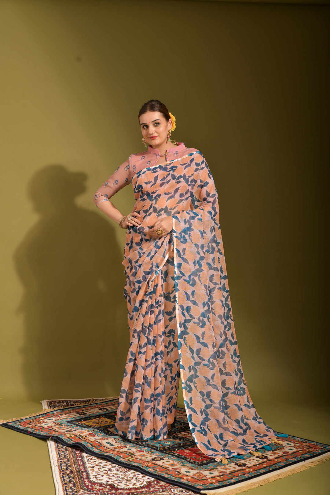 Linen Digital Printed Saree | Elegant Wedding Attire | Festive Traditional Wear | Special Event Fashion | Unique Saree Fabric | Chic Blouse Included | Ethnic Celebration Ensemble