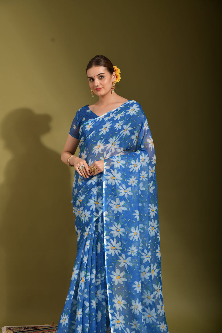 Linen Digital Printed Saree | Wedding & Festive Wear | Traditional Elegance