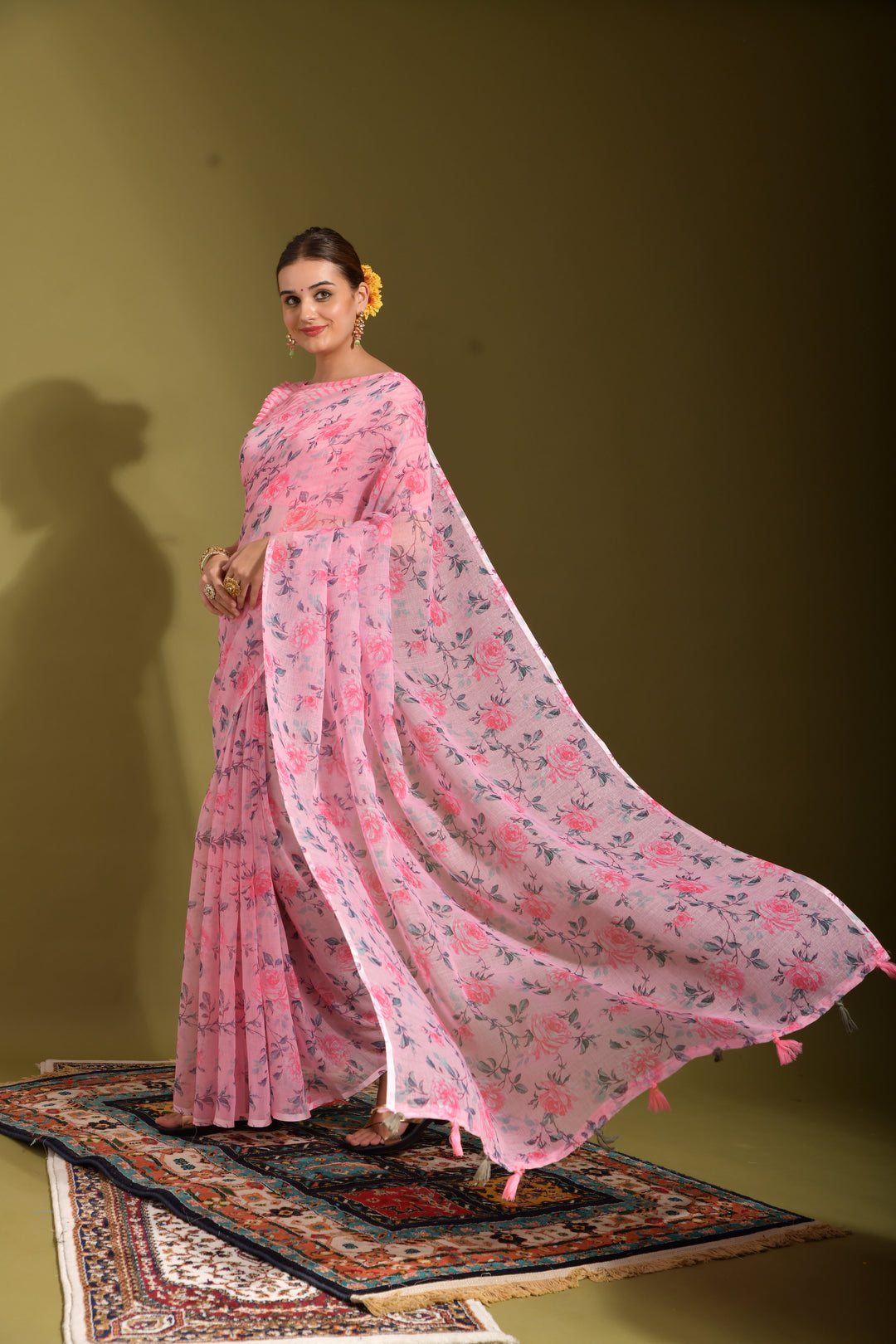 Linen Saree with Digital Print | Elegant Wedding & Festive Wear | Traditional Special Event Attire